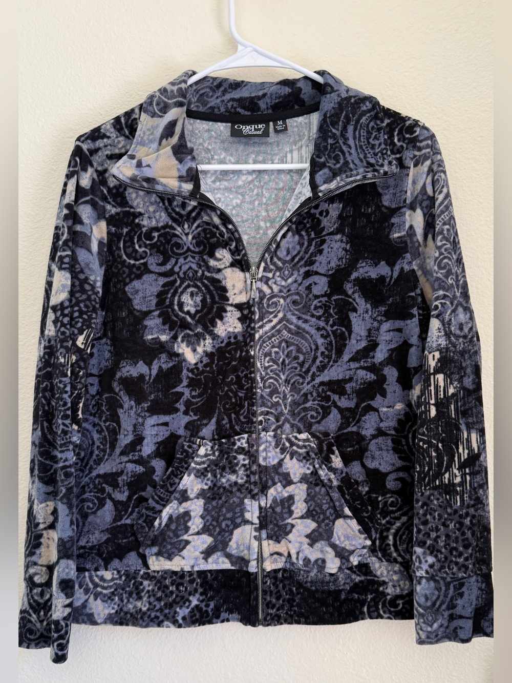 Onque Casual Velour Paisley Zip Front Jacket Vintage Size M